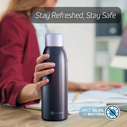 Self Cleaning Insulated Stainless Steel UV Water Bottle, 18 Oz Rechargeable, Reusable, UV Water Purifier, Kills 99.9% of Germs, Bacteria, Keeps Hot for 12-HR or Cold for 24-HR