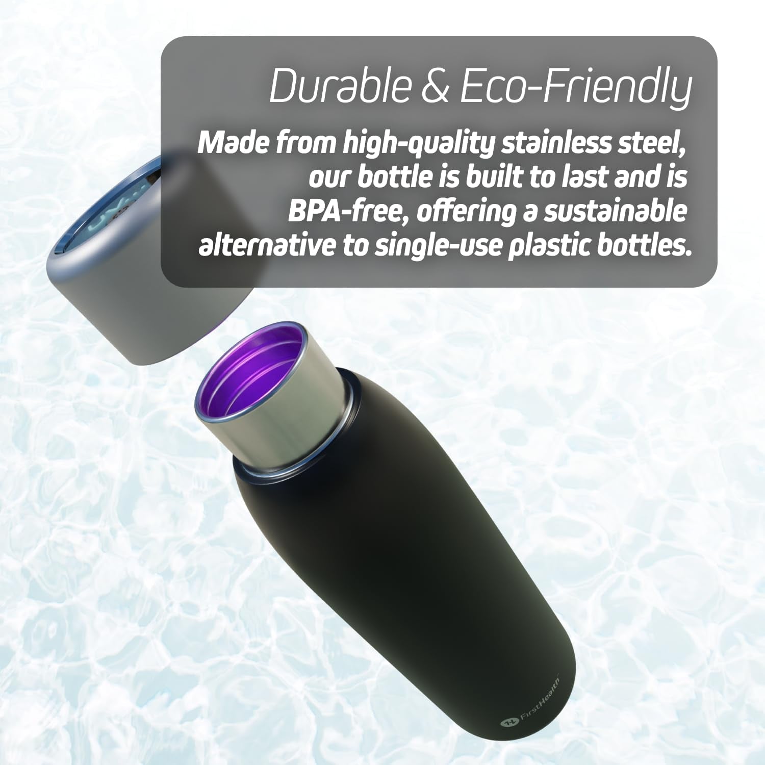 Self Cleaning Insulated Stainless Steel UV Water Bottle, 18 Oz Rechargeable, Reusable, UV Water Purifier, Kills 99.9% of Germs, Bacteria, Keeps Hot for 12-HR or Cold for 24-HR